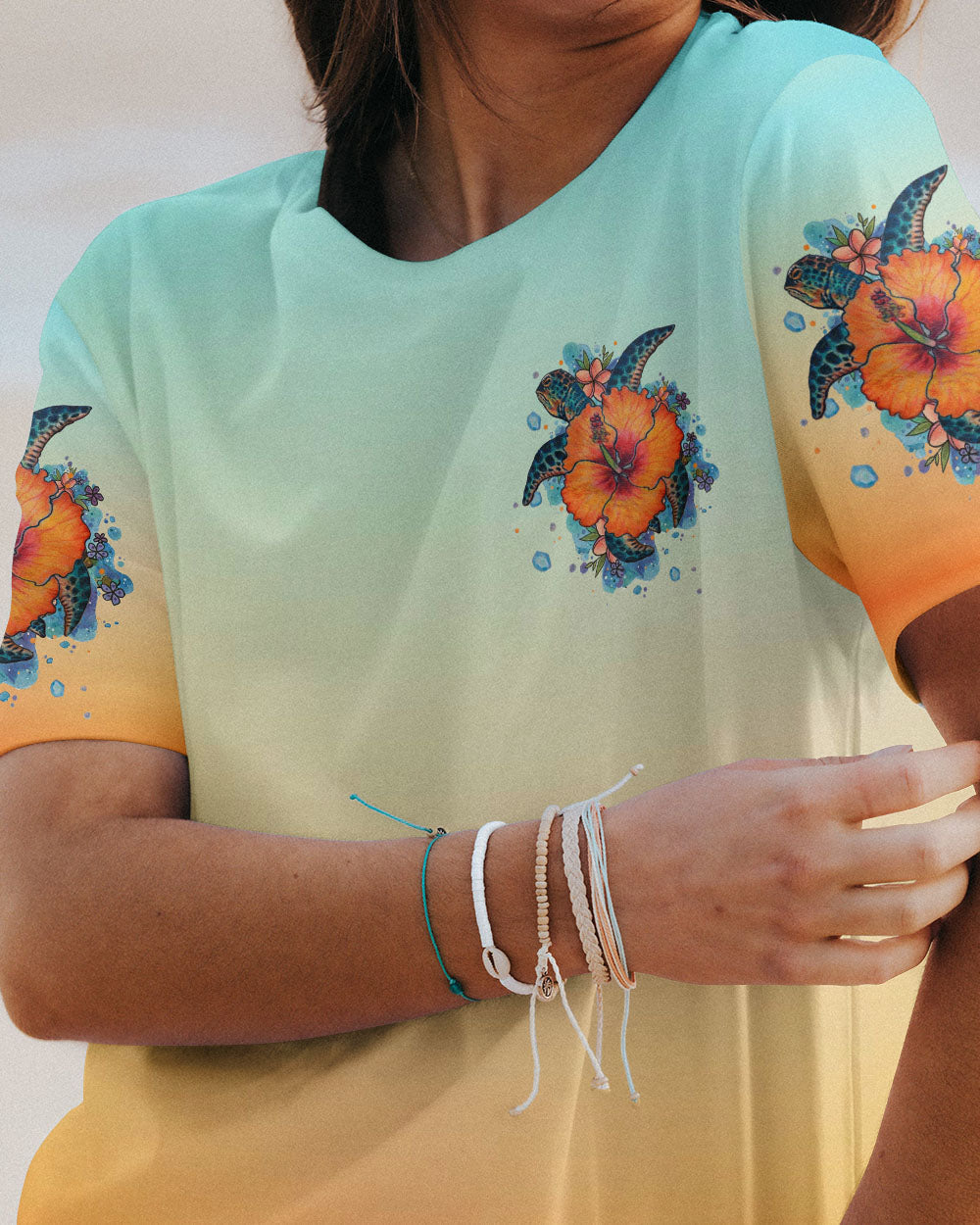 BLISSCORNERS SANDY TOES SUNKISSED NOSE TURTLE HIBISCUS ALL OVER PRINT