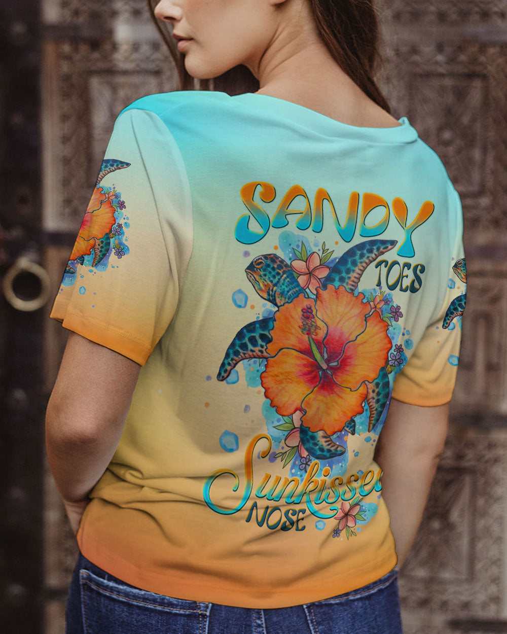 BLISSCORNERS SANDY TOES SUNKISSED NOSE TURTLE HIBISCUS ALL OVER PRINT