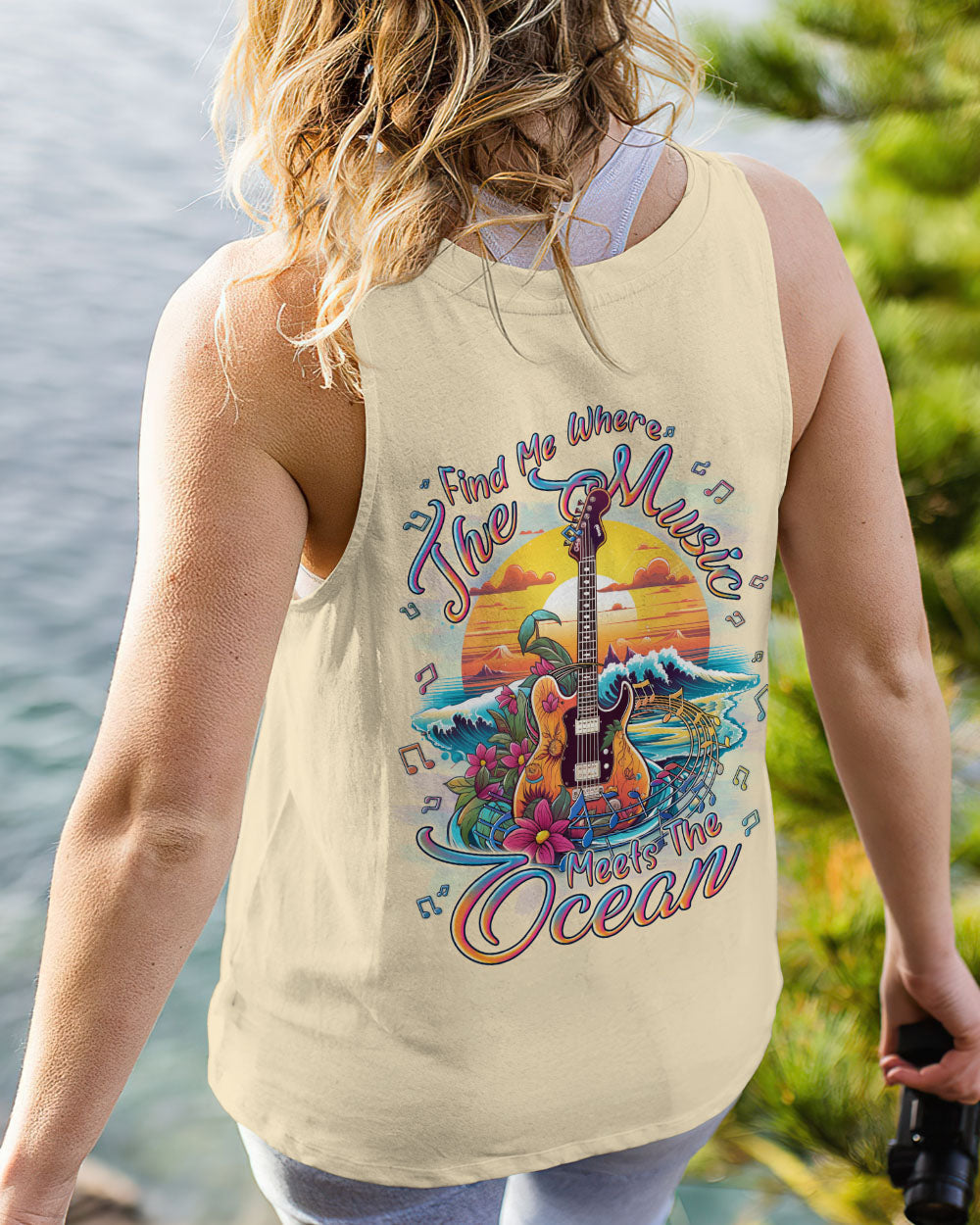BLISSCORNERS FIND ME WHERE THE MUSIC MEETS THE OCEAN GUITAR ALL OVER PRINT