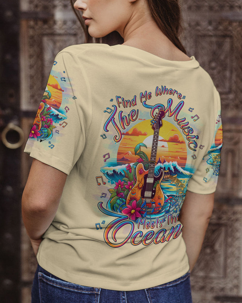 BLISSCORNERS FIND ME WHERE THE MUSIC MEETS THE OCEAN GUITAR ALL OVER PRINT