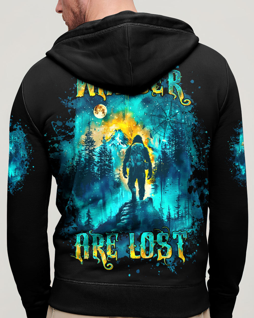 BLISSCORNERS NOT ALL WHO WANDER ARE LOST BIGFOOT COMPASS ALL OVER PRINT