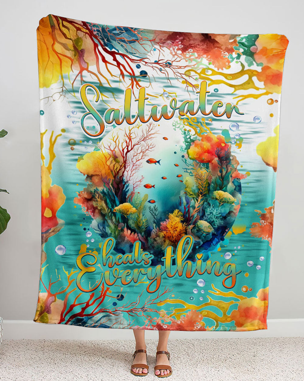 BLISSCORNERS SALTWATER HEALS EVERYTHING WOVEN AND FLEECE BLANKET