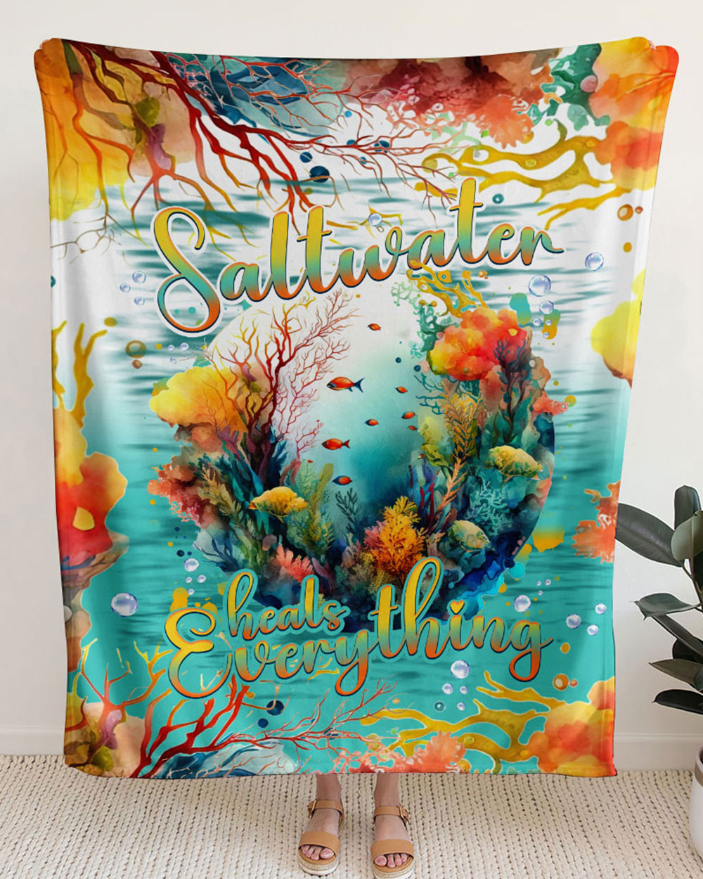 BLISSCORNERS SALTWATER HEALS EVERYTHING WOVEN AND FLEECE BLANKET