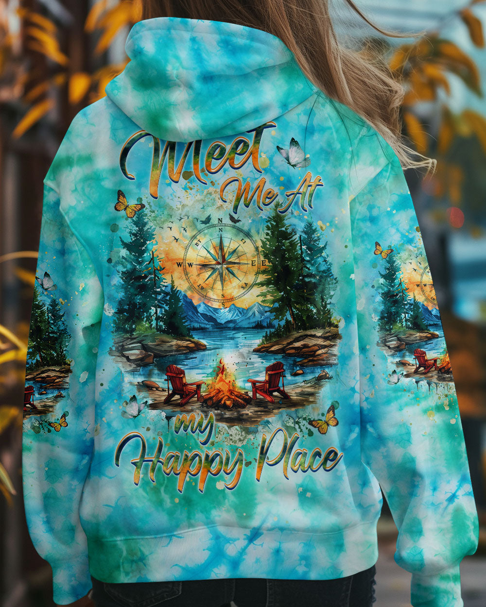 BLISSCORNERS MEET ME AT MY HAPPY PLACE CAMPFIRE TIE DYE ALL OVER PRINT