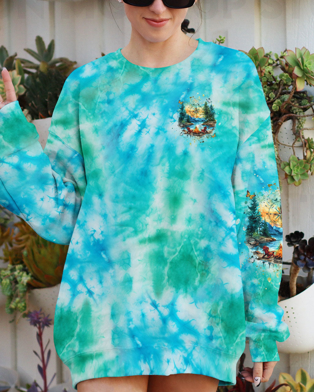 BLISSCORNERS MEET ME AT MY HAPPY PLACE CAMPFIRE TIE DYE ALL OVER PRINT