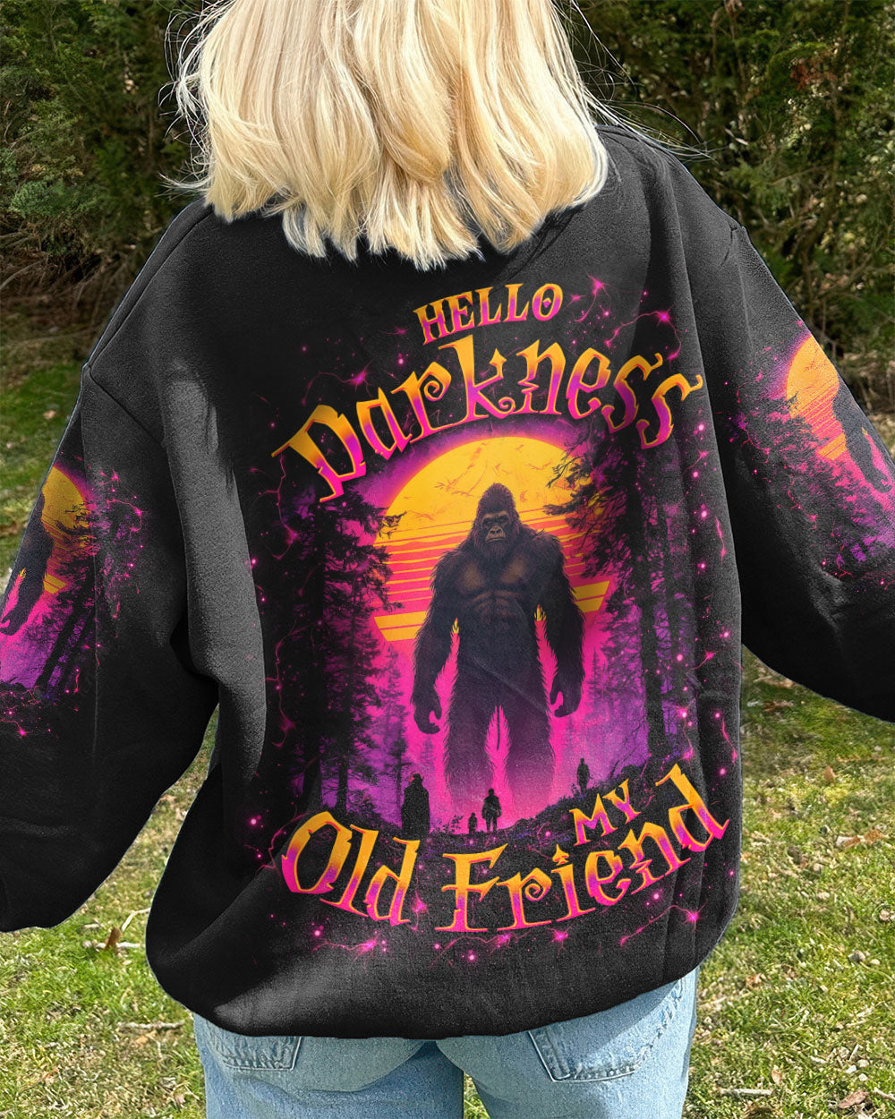 BLISSCORNERS HELLO DARKNESS MY OLD FRIEND BIGFOOT ALL OVER PRINT