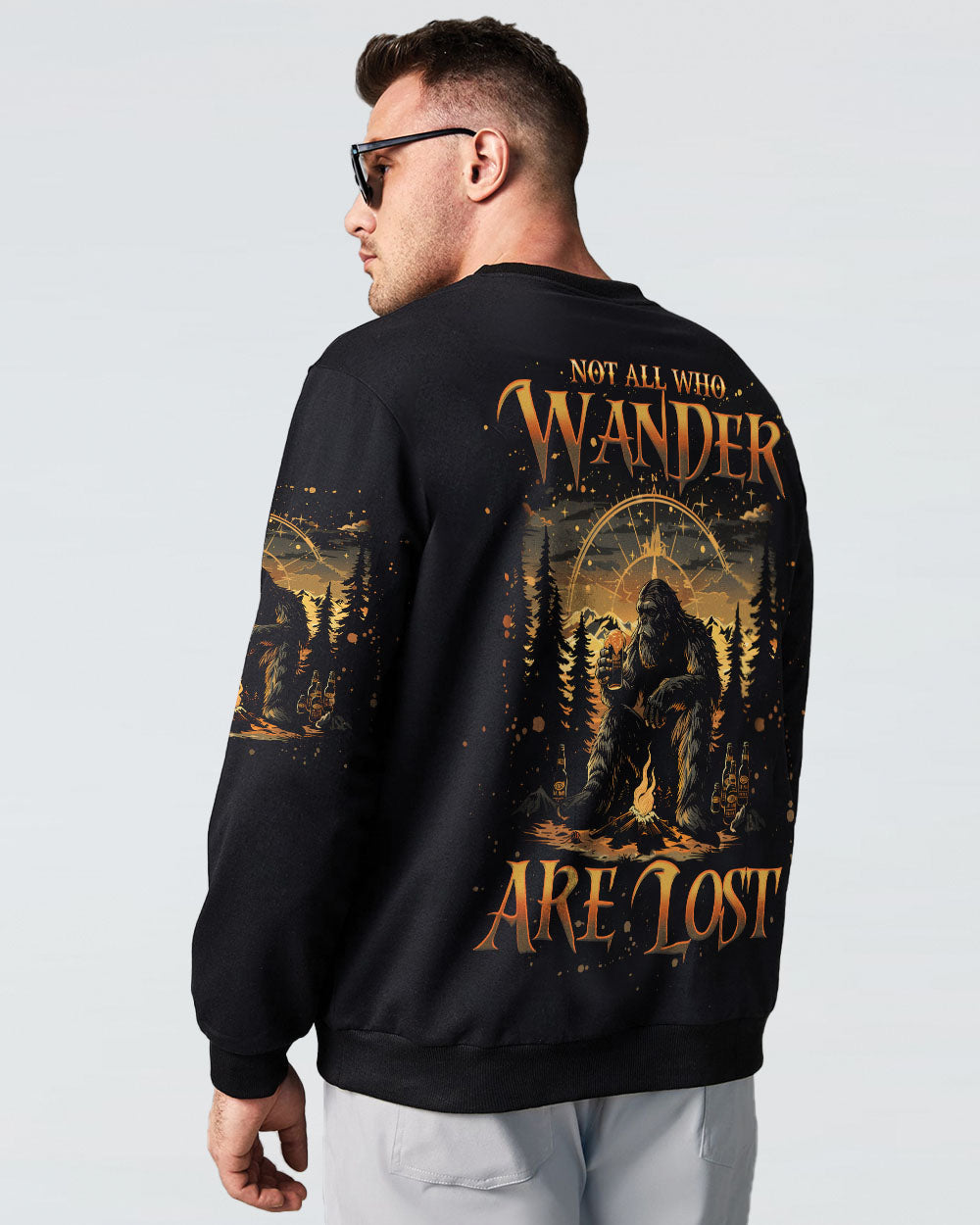 BLISSCORNERS NOT ALL WHO WANDER ARE LOST BIGFOOT COMPASS ALL OVER PRINT