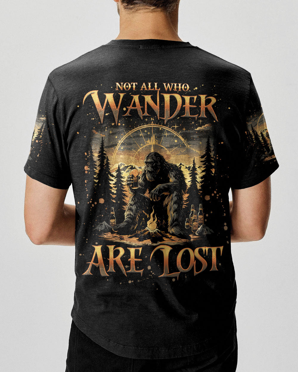 BLISSCORNERS NOT ALL WHO WANDER ARE LOST BIGFOOT COMPASS ALL OVER PRINT
