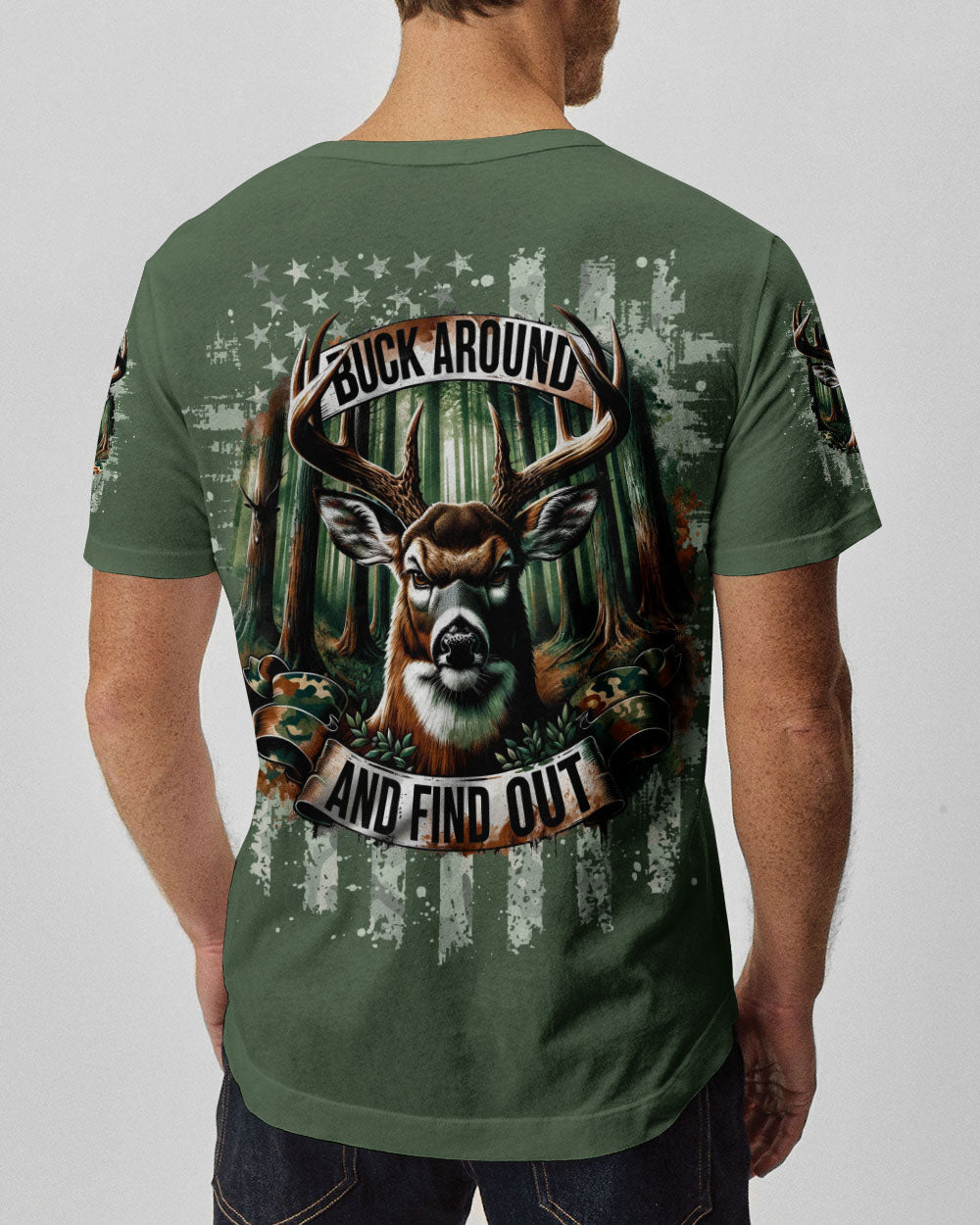 BLISSCORNERS BUCK AROUND AND FIND OUT DEER HUNTING ALL OVER PRINT