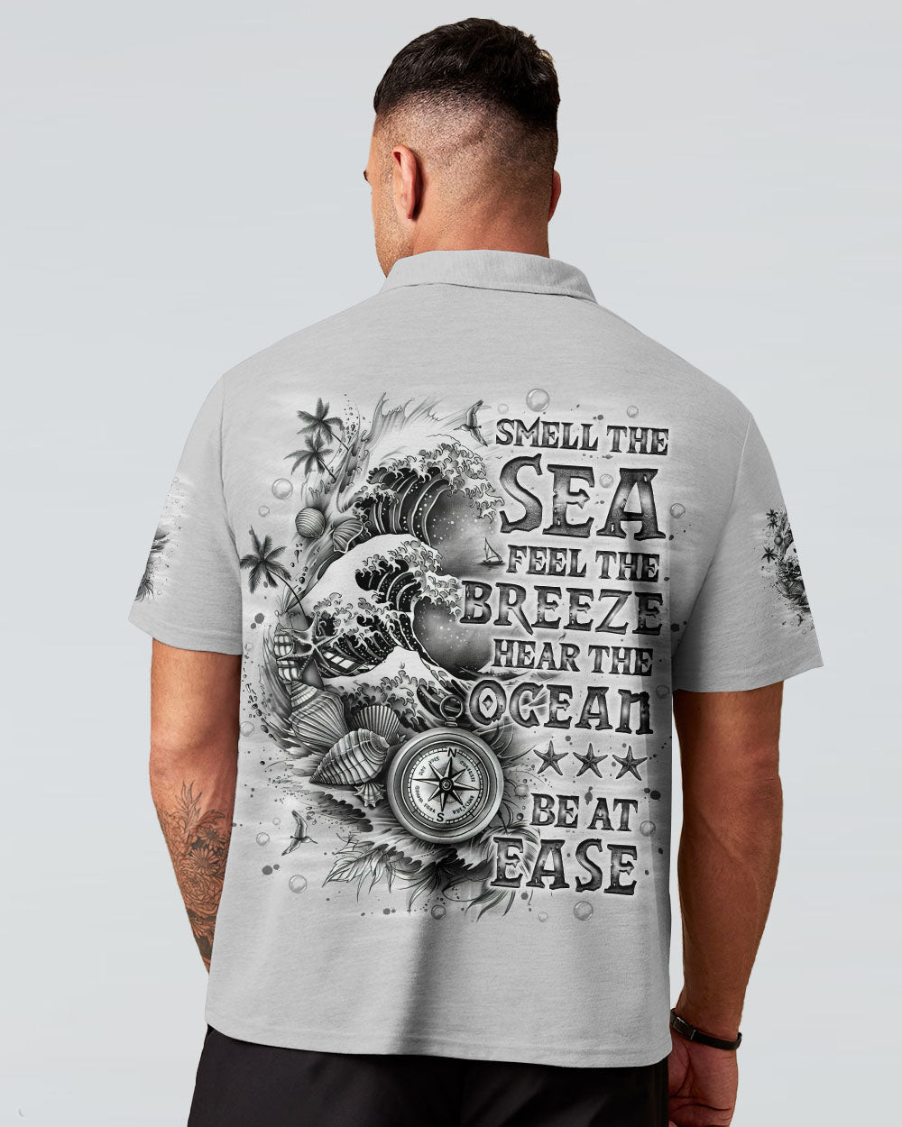 BLISSCORNERS SMELL THE SEA FEEL THE BREEZE COMPASS WAVES ALL OVER PRINT