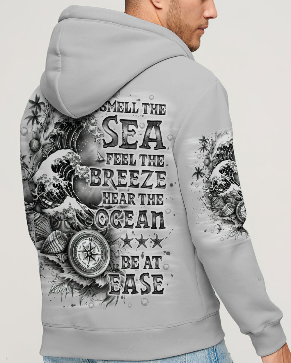 BLISSCORNERS SMELL THE SEA FEEL THE BREEZE COMPASS WAVES ALL OVER PRINT