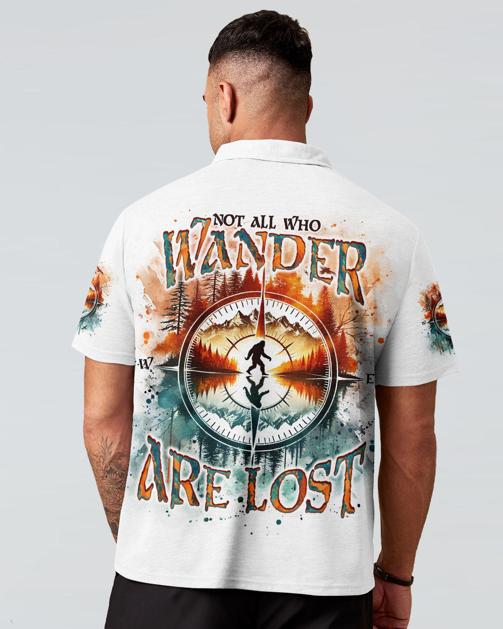 BLISSCORNERS NOT ALL WHO WANDER ARE LOST BIGFOOT COMPASS ALL OVER PRINT