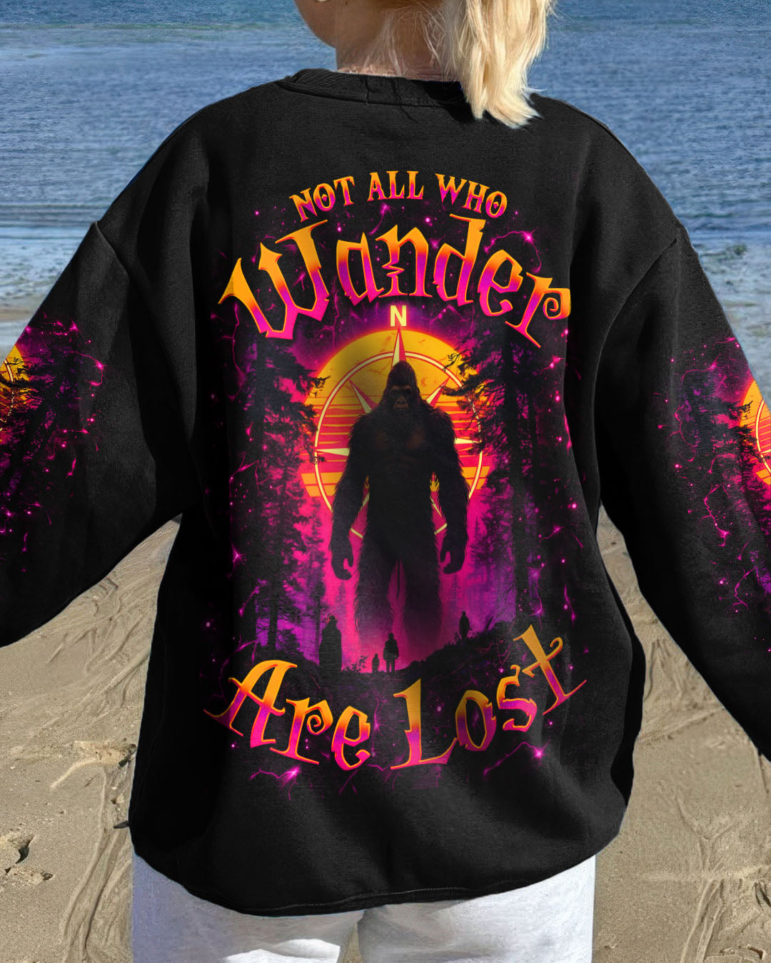 BLISSCORNERS NOT ALL WHO WANDER ARE LOST BIGFOOT COMPASS ALL OVER PRINT