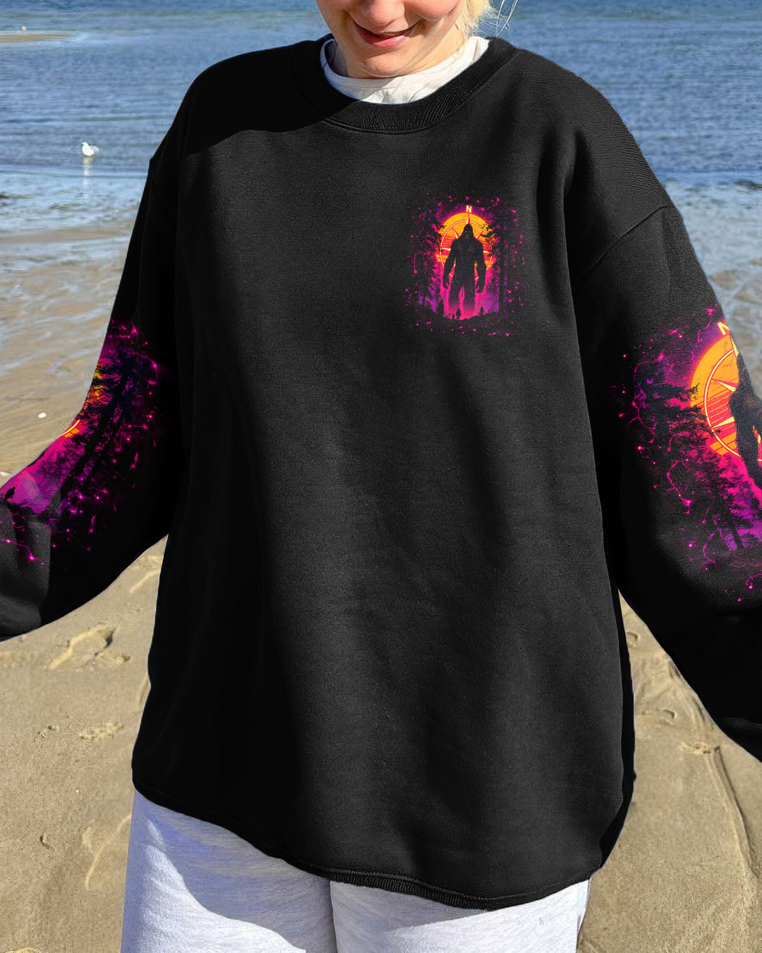 BLISSCORNERS NOT ALL WHO WANDER ARE LOST BIGFOOT COMPASS ALL OVER PRINT