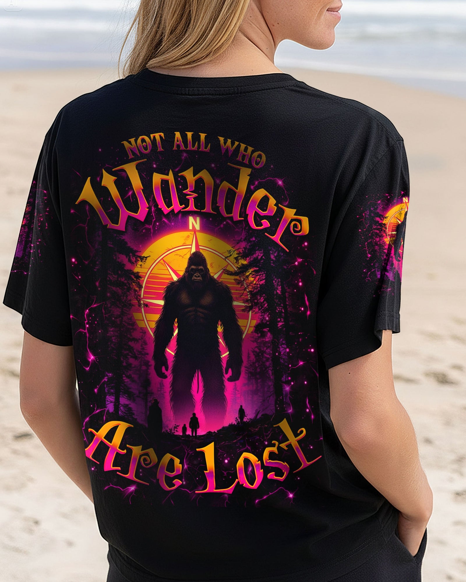 BLISSCORNERS NOT ALL WHO WANDER ARE LOST BIGFOOT COMPASS ALL OVER PRINT