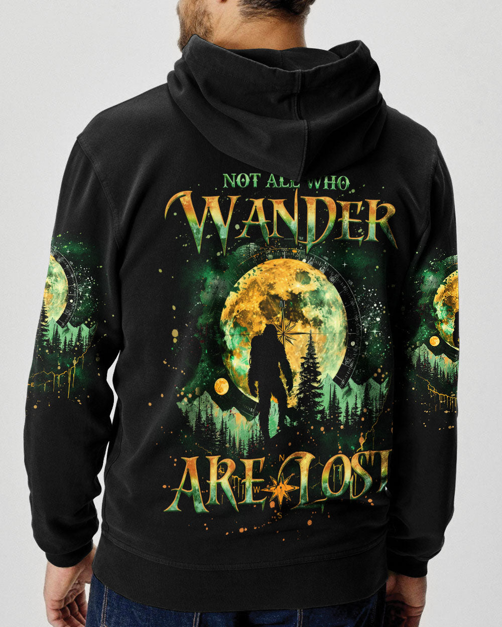 BLISSCORNERS NOT ALL WHO WANDER ARE LOST BIGFOOT COMPASS ALL OVER PRINT