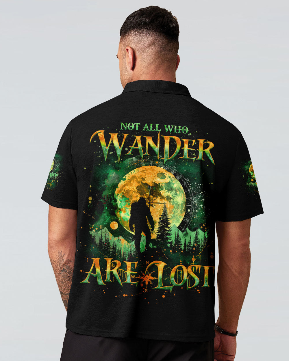 BLISSCORNERS NOT ALL WHO WANDER ARE LOST BIGFOOT COMPASS ALL OVER PRINT