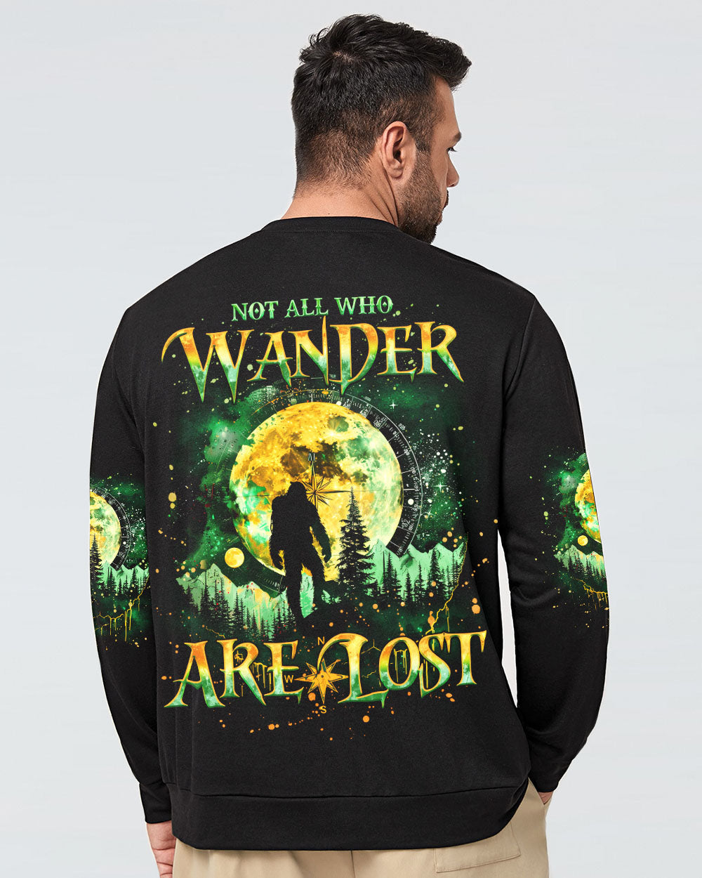 BLISSCORNERS NOT ALL WHO WANDER ARE LOST BIGFOOT COMPASS ALL OVER PRINT