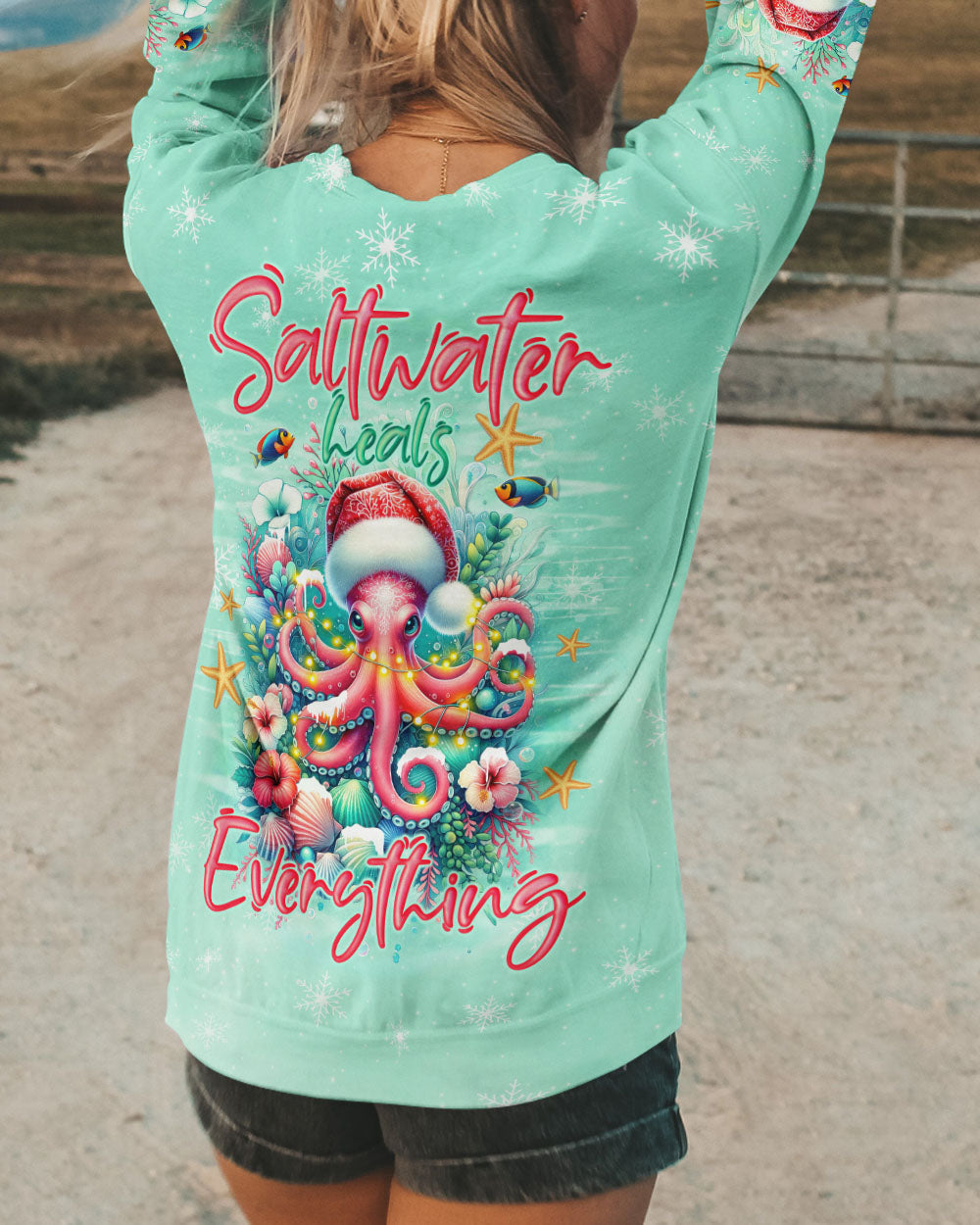 BLISSCORNERS SALTWATER HEALS EVERYTHING OCTOPUS CHRISTMAS ALL OVER PRINT