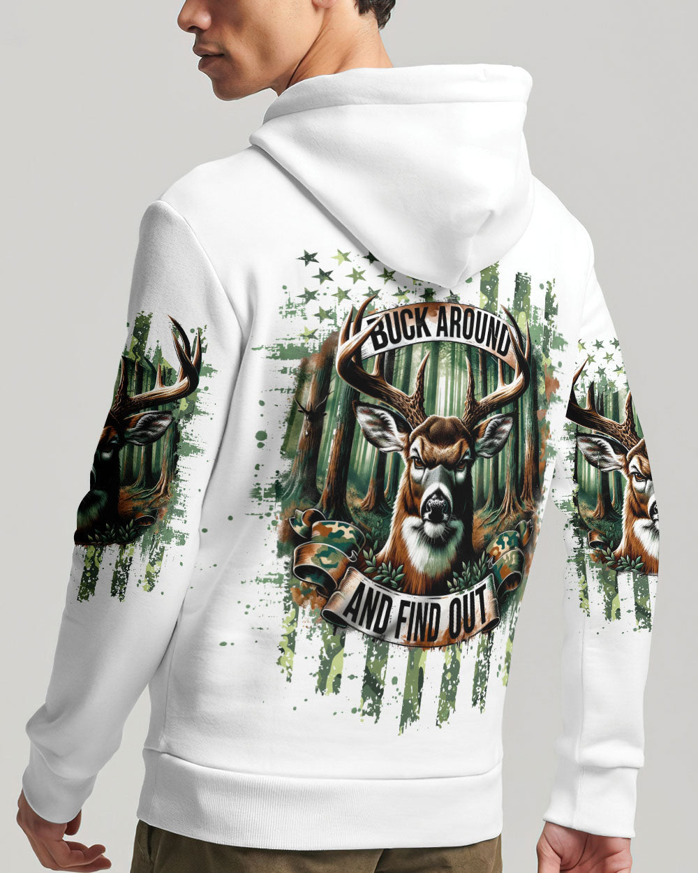 BLISSCORNERS BUCK AROUND AND FIND OUT DEER HUNTING ALL OVER PRINT