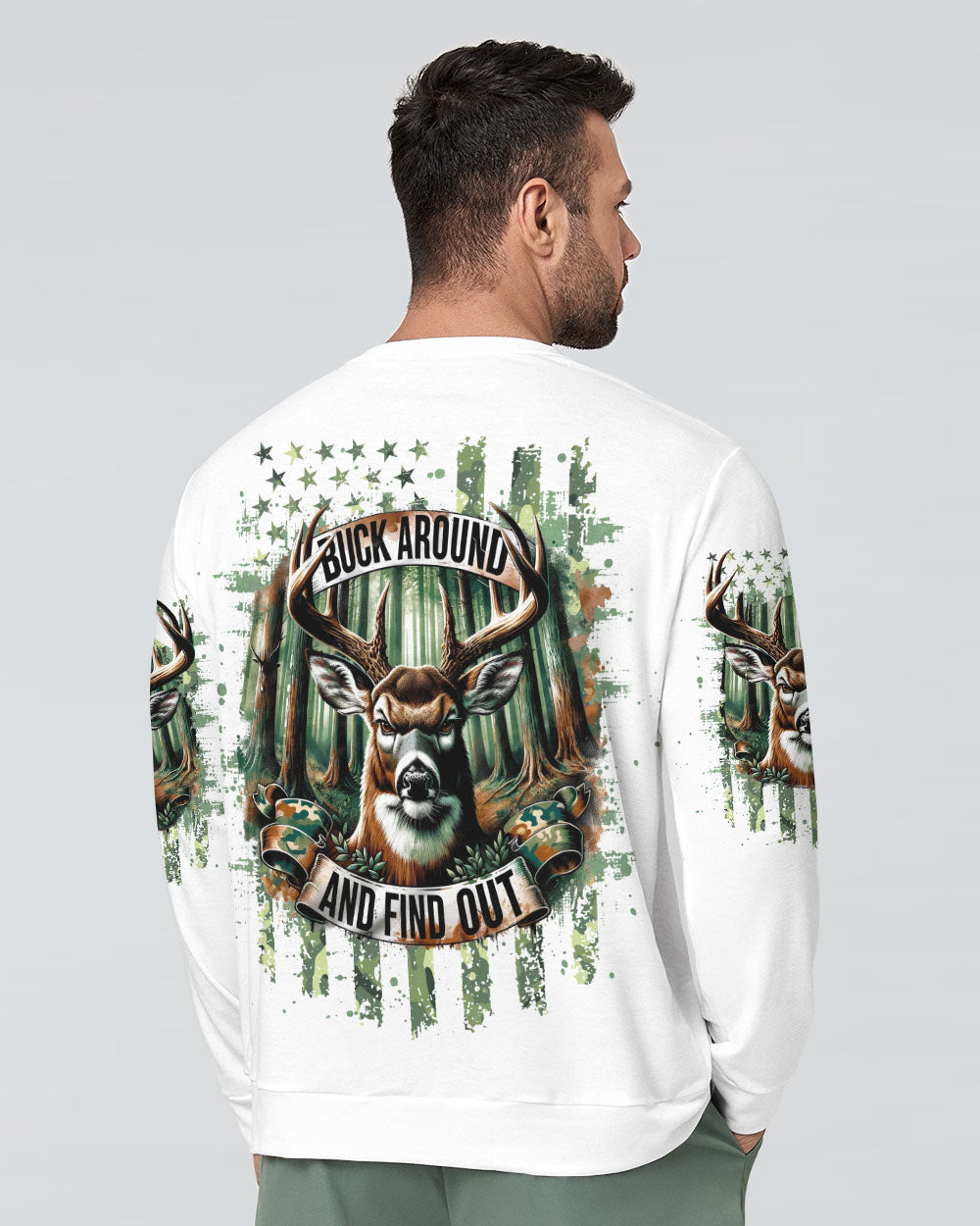 BLISSCORNERS BUCK AROUND AND FIND OUT DEER HUNTING ALL OVER PRINT