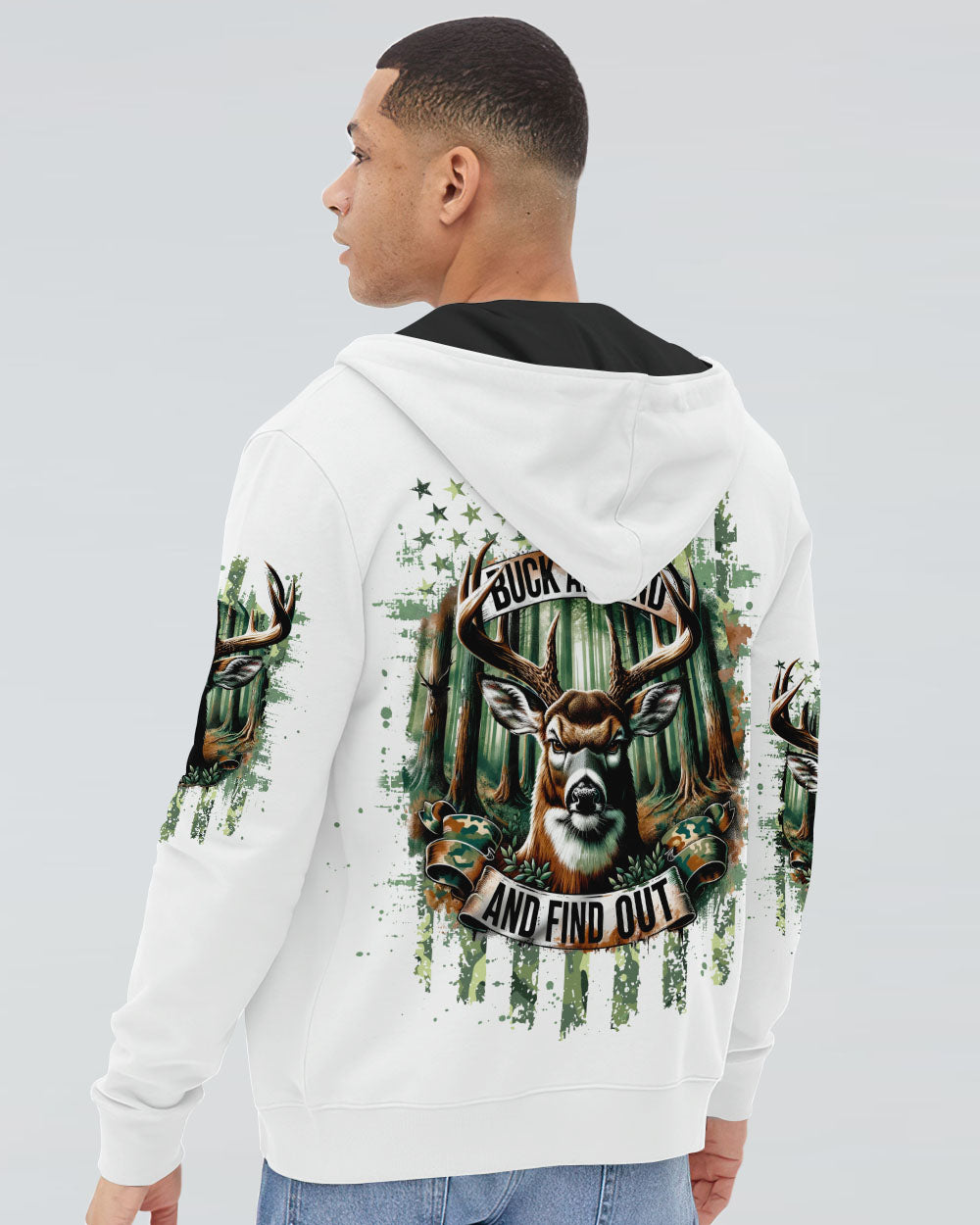 BLISSCORNERS BUCK AROUND AND FIND OUT DEER HUNTING ALL OVER PRINT