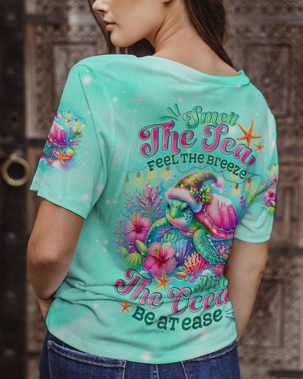 BLISSCORNERS SMELL THE SEA FEEL THE BREEZE TURTLE CHRISTMAS ALL OVER PRINT