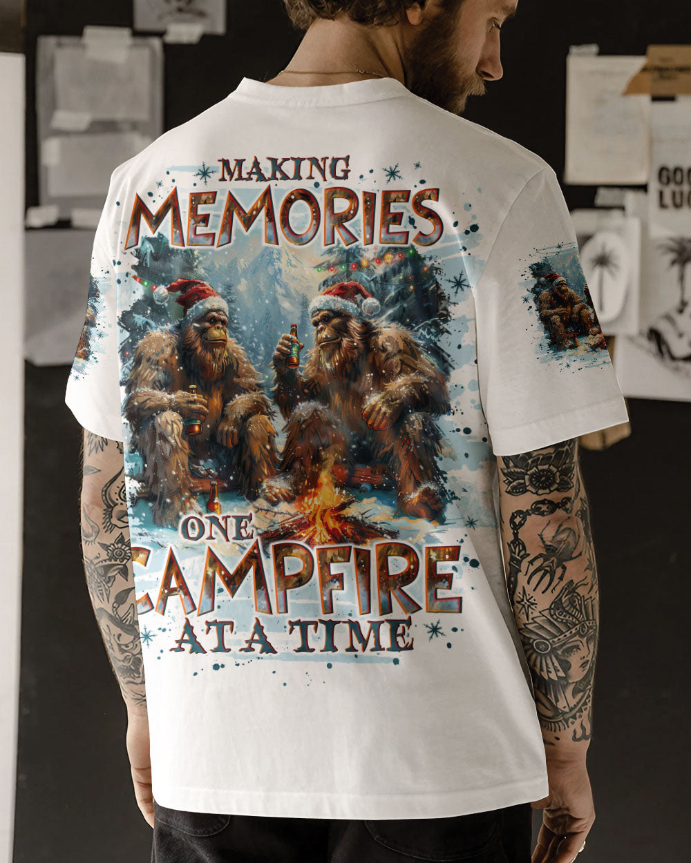 BLISSCORNERS MAKING MEMORIES ONE CAMPFIRE AT A TIME BIGFOOT CHRISTMAS ALL OVER PRINT