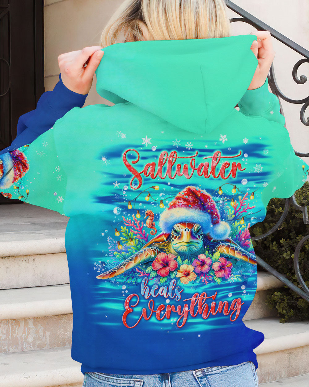 BLISSCORNERS SALTWATER HEALS EVERYTHING TURTLE CHRISTMAS ALL OVER PRINT