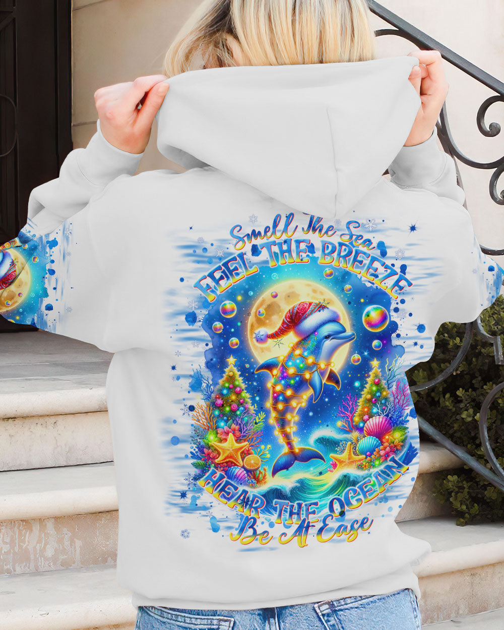 BLISSCORNERS SMELL THE SEA FEEL THE BREEZE DOLPHIN CHRISTMAS ALL OVER PRINT