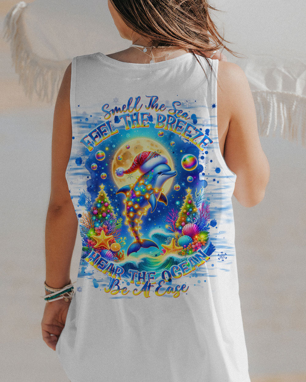 BLISSCORNERS SMELL THE SEA FEEL THE BREEZE DOLPHIN CHRISTMAS ALL OVER PRINT