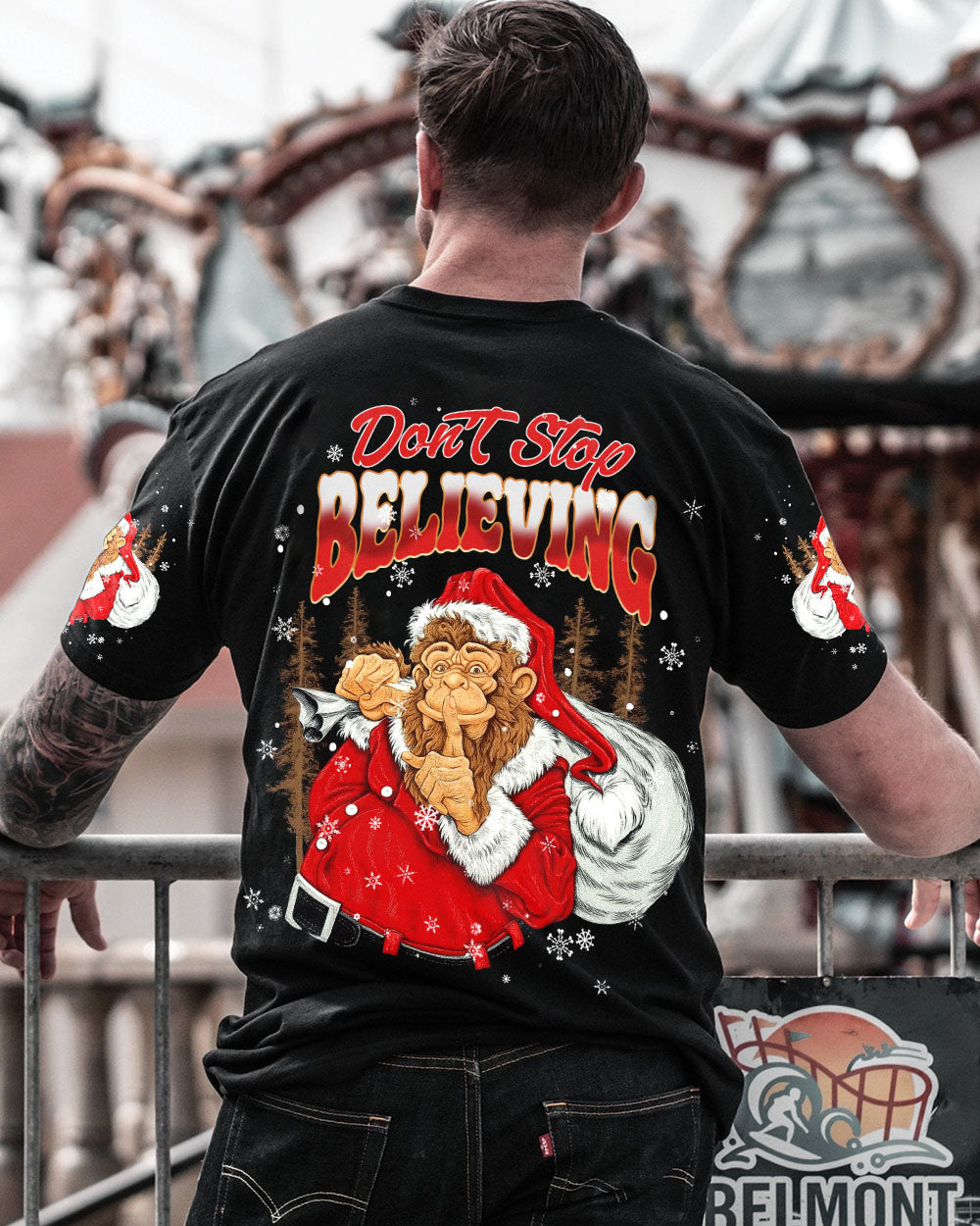 BLISSCORNERS DON'T STOP BELIEVING BIGFOOT CHRISTMAS ALL OVER PRINT