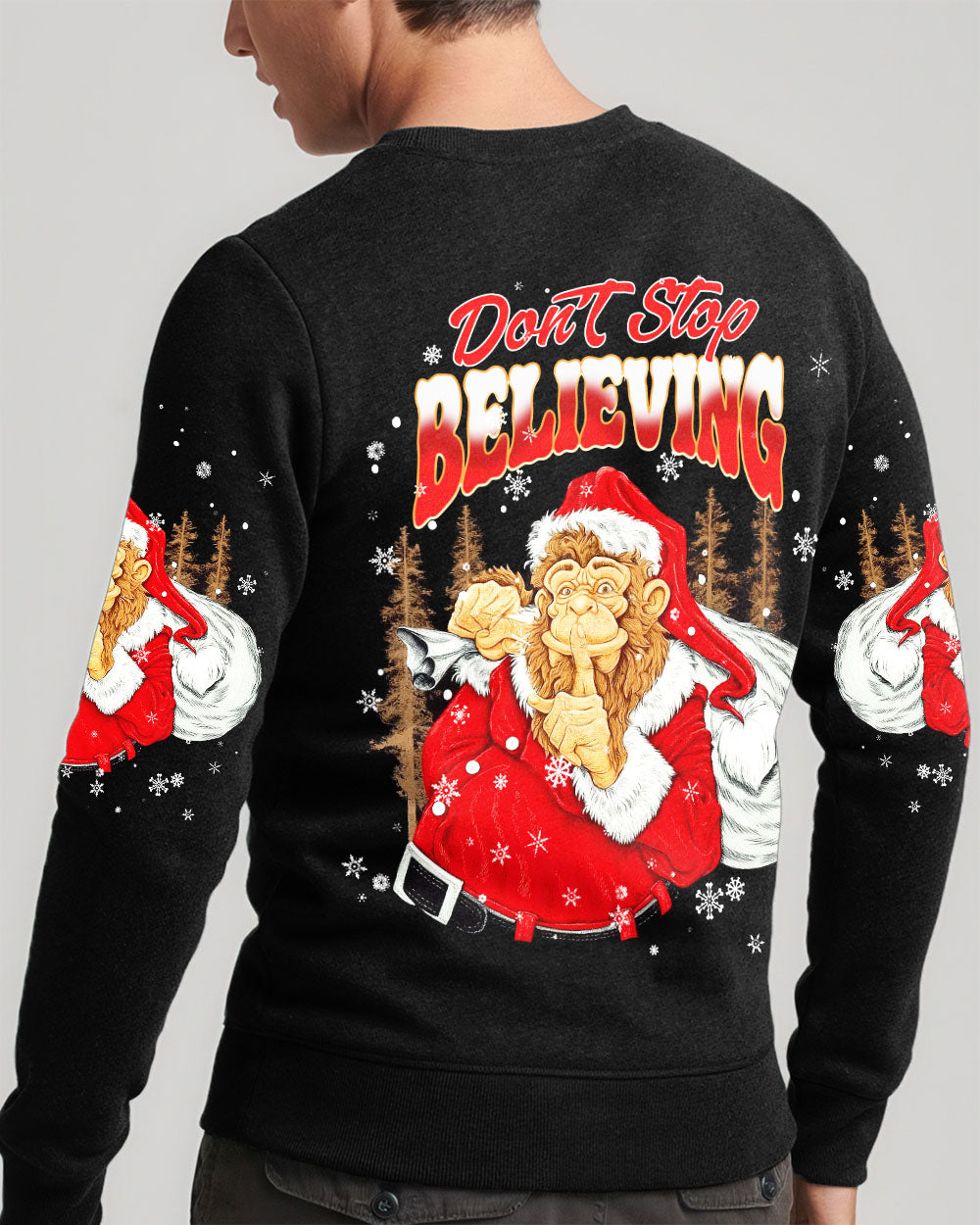 BLISSCORNERS DON'T STOP BELIEVING BIGFOOT CHRISTMAS ALL OVER PRINT