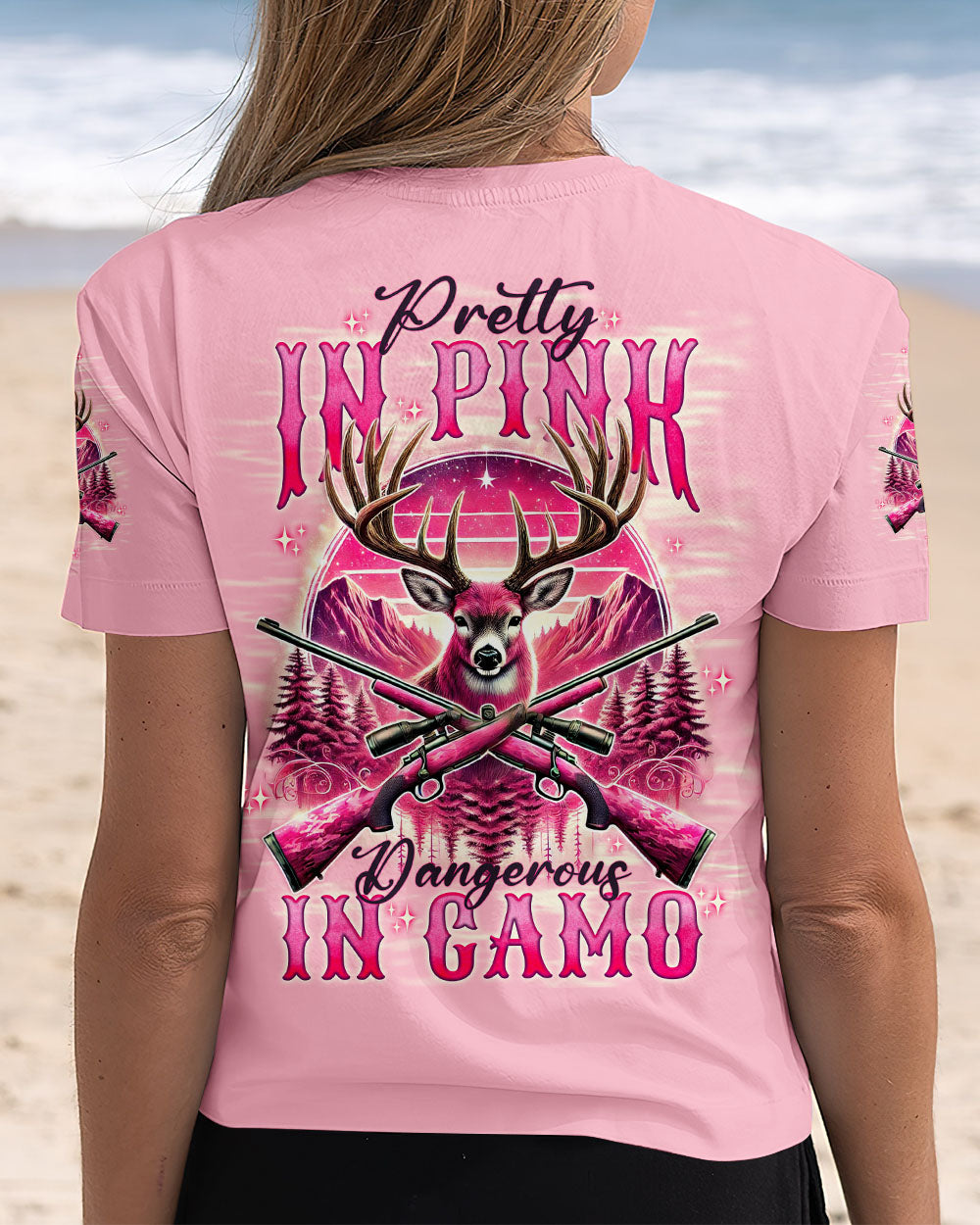 BLISSCORNERS PRETTY IN PINK HUNTING DEER ALL OVER PRINT