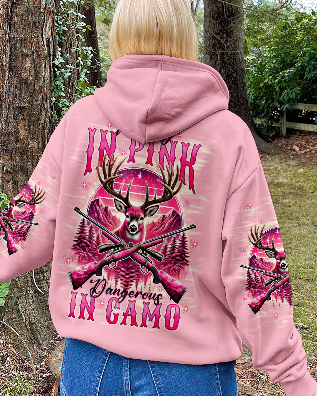 BLISSCORNERS PRETTY IN PINK HUNTING DEER ALL OVER PRINT