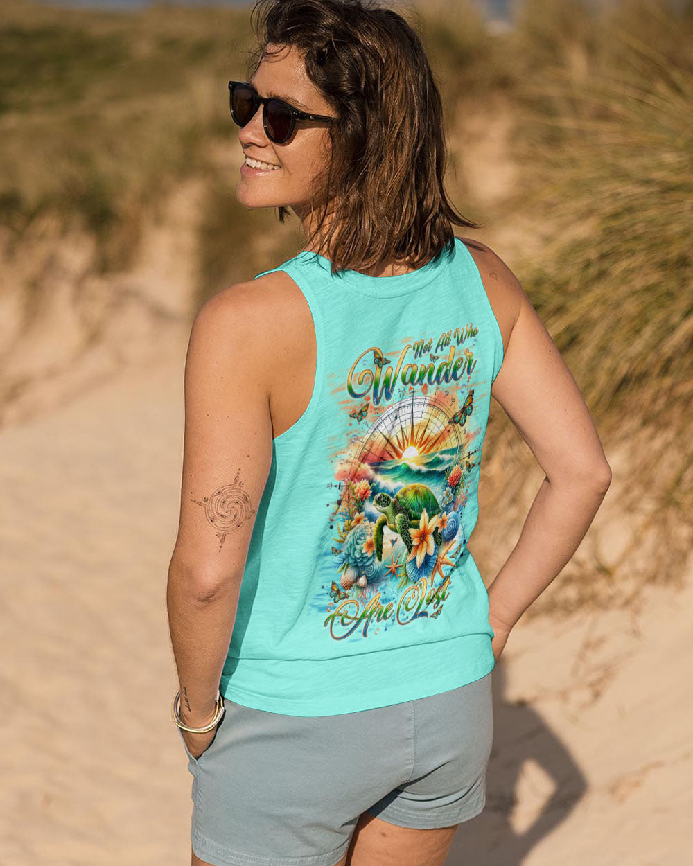 BLISSCORNERS NOT ALL WHO WANDER ARE LOST TURTLE COMPASS ALL OVER PRINT