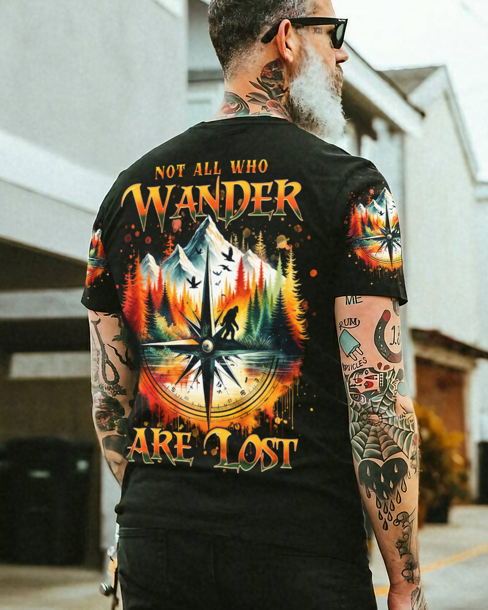 BLISSCORNERS NOT ALL WHO WANDER ARE LOST COMPASS BIGFOOT ALL OVER PRINT