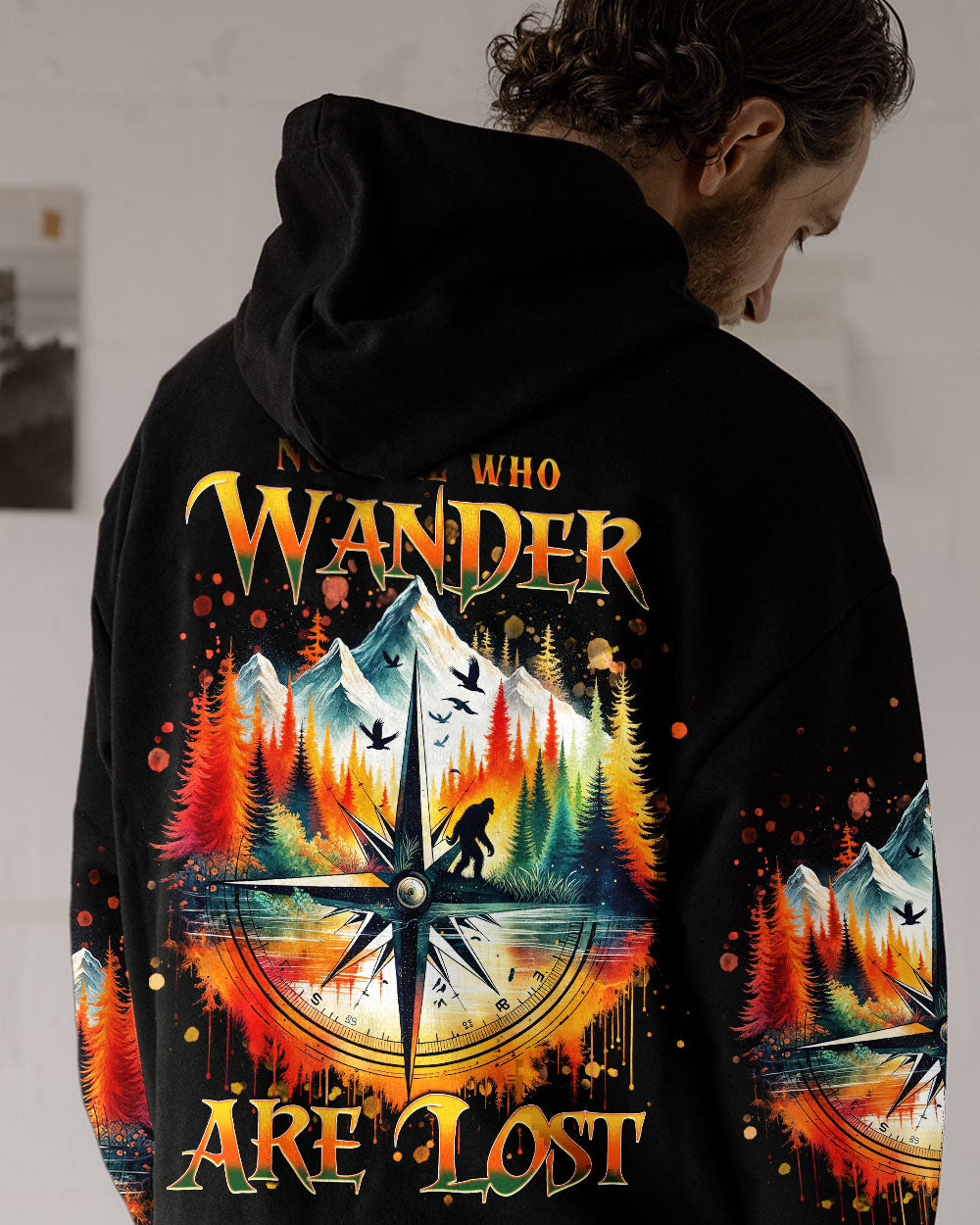 BLISSCORNERS NOT ALL WHO WANDER ARE LOST COMPASS BIGFOOT ALL OVER PRINT