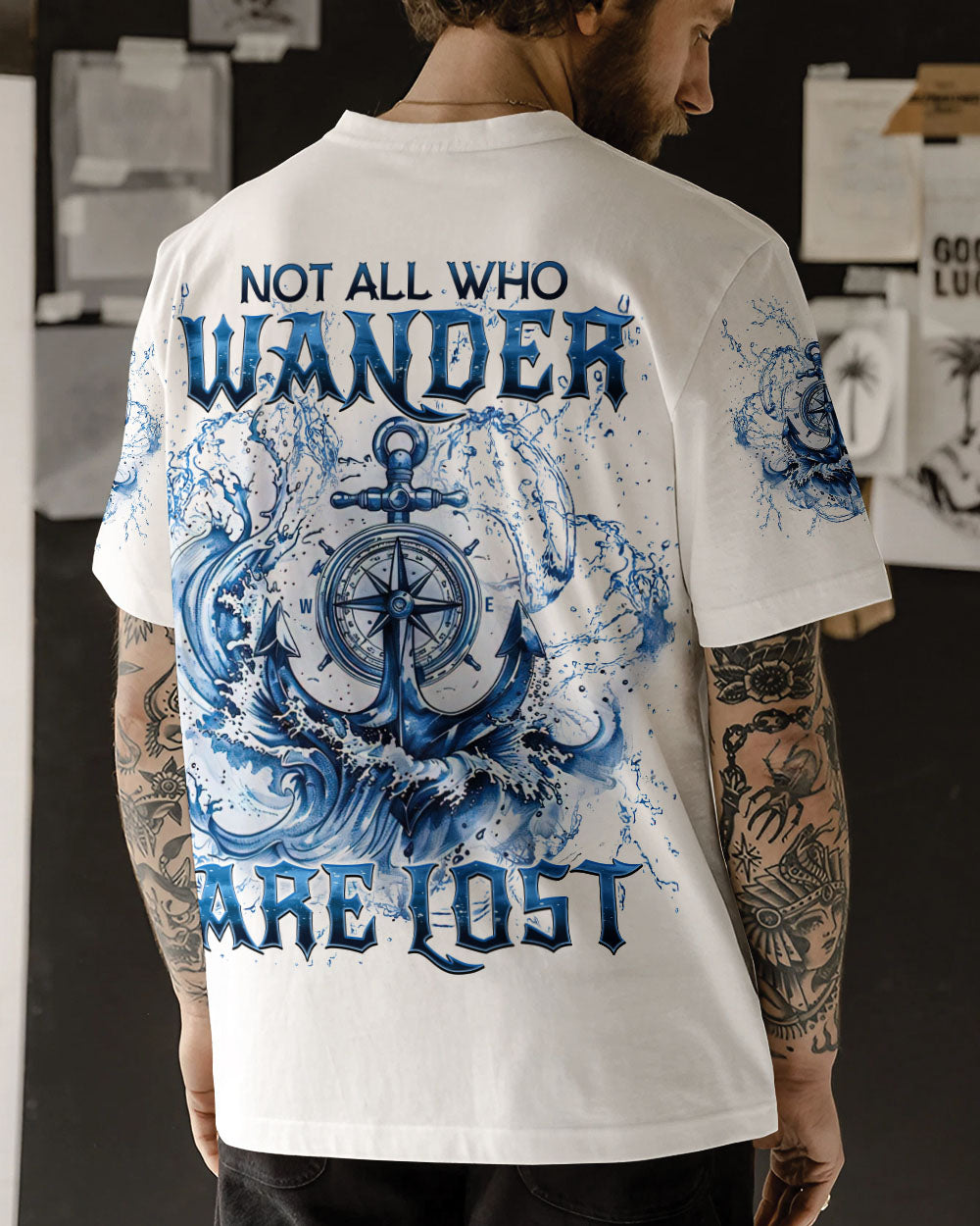 BLISSCORNERS NOT ALL WHO WANDER ARE LOST ANCHOR COMPASS ALL OVER PRINT