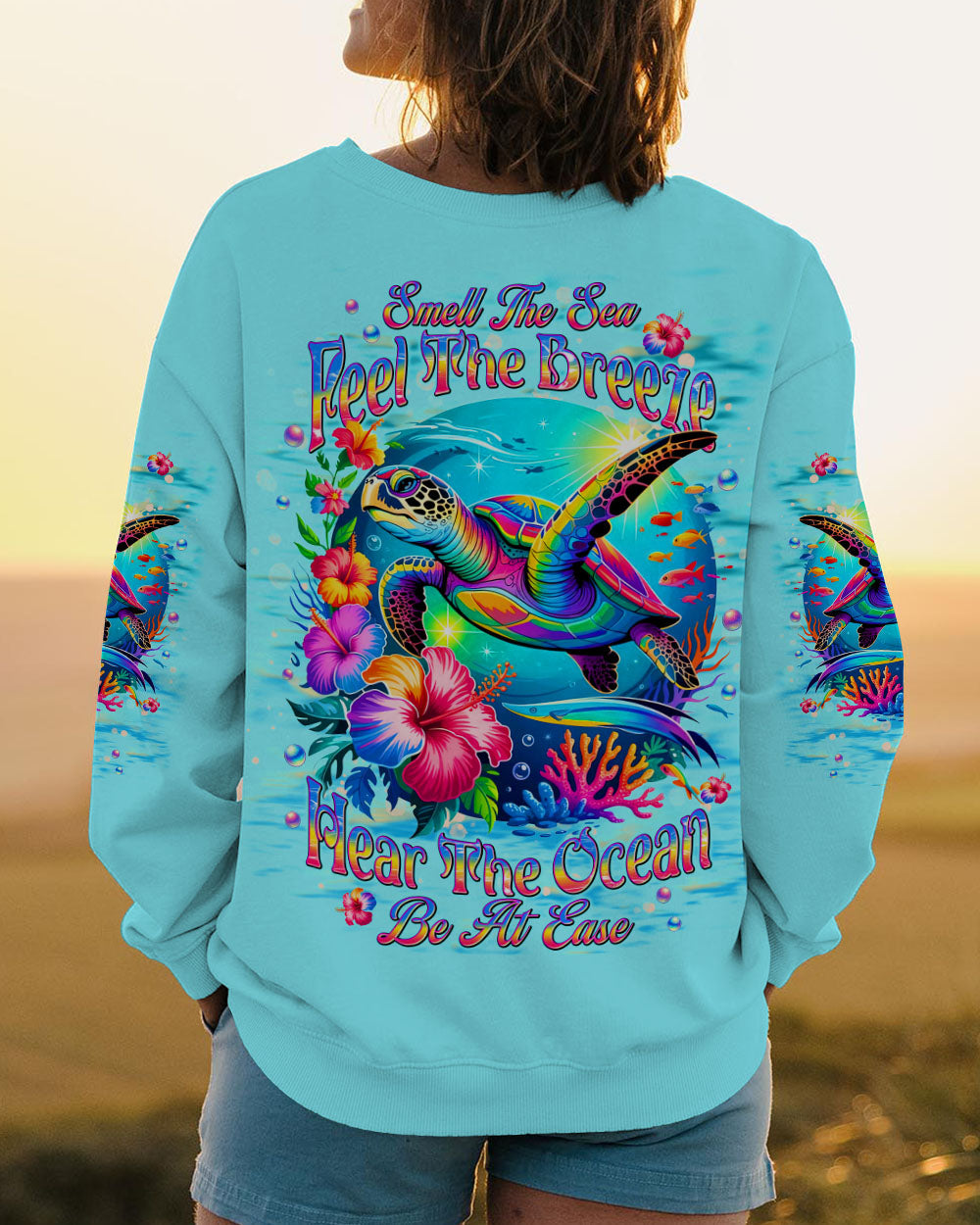 BLISSCORNERS SMELL THE SEA FEEL THE BREEZE TURTLE ALL OVER PRINT