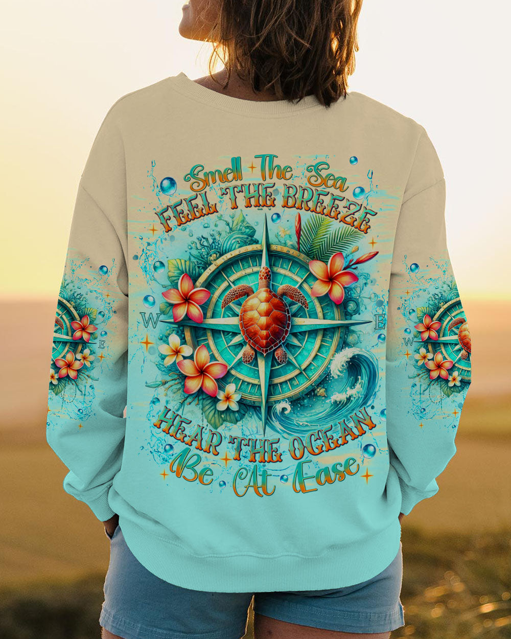 BLISSCORNERS SMELL THE SEA FEEL THE BREEZE TURTLE COMPASS ALL OVER PRINT