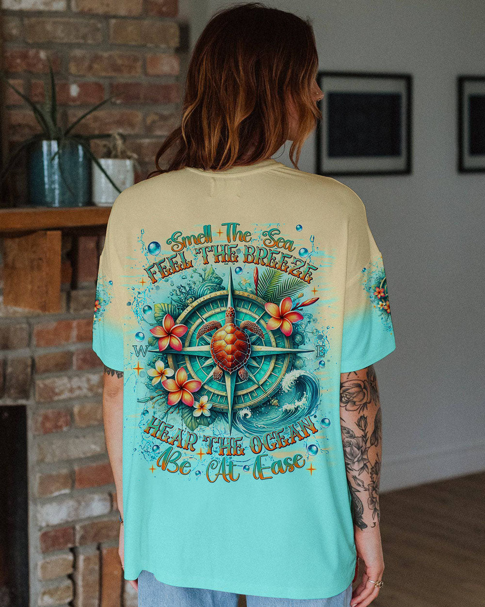 BLISSCORNERS SMELL THE SEA FEEL THE BREEZE TURTLE COMPASS ALL OVER PRINT