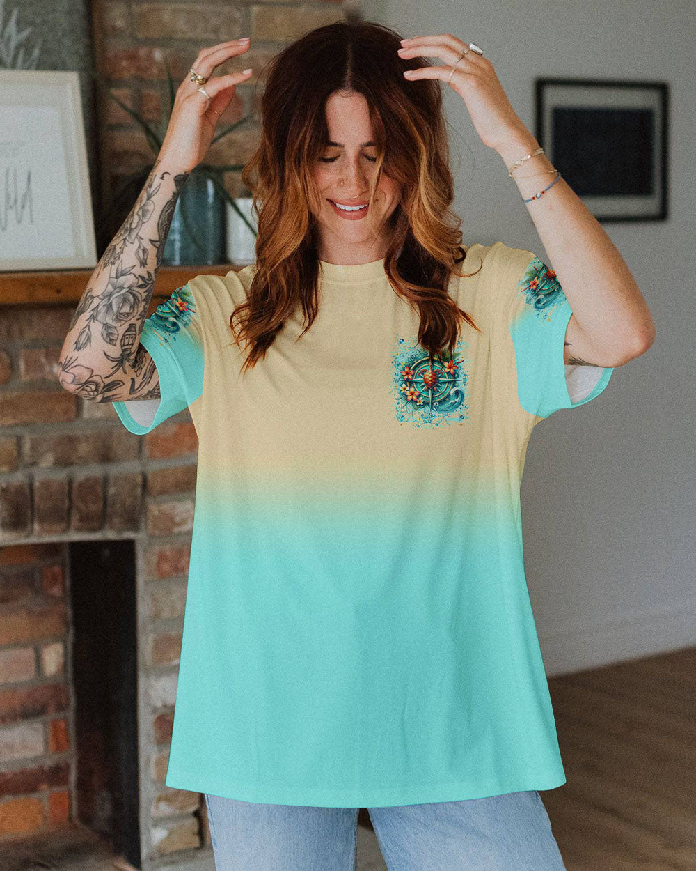 BLISSCORNERS SMELL THE SEA FEEL THE BREEZE TURTLE COMPASS ALL OVER PRINT