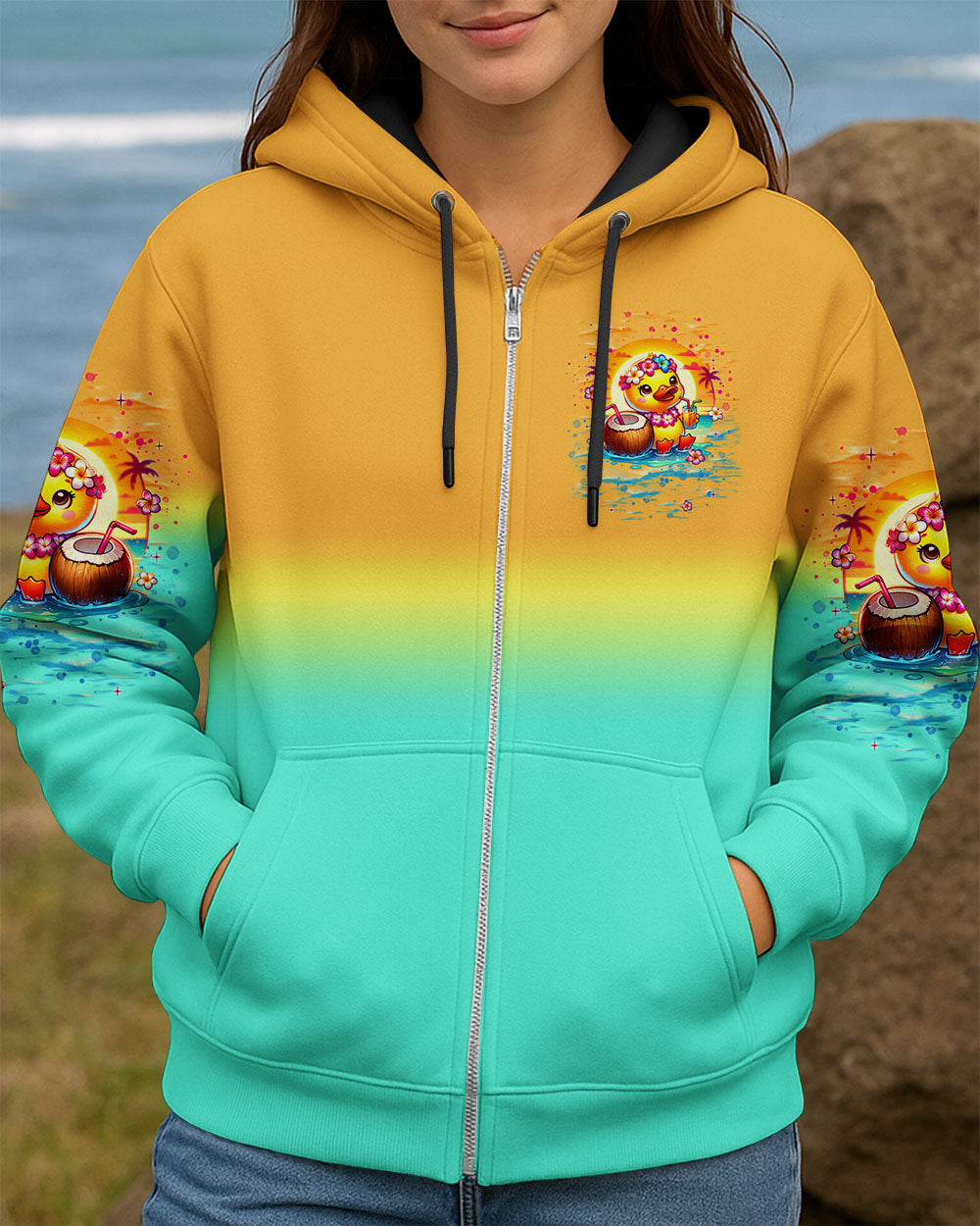 BLISSCORNERS DON'T WORRY BEACH HAPPY DUCK ALL OVER PRINT