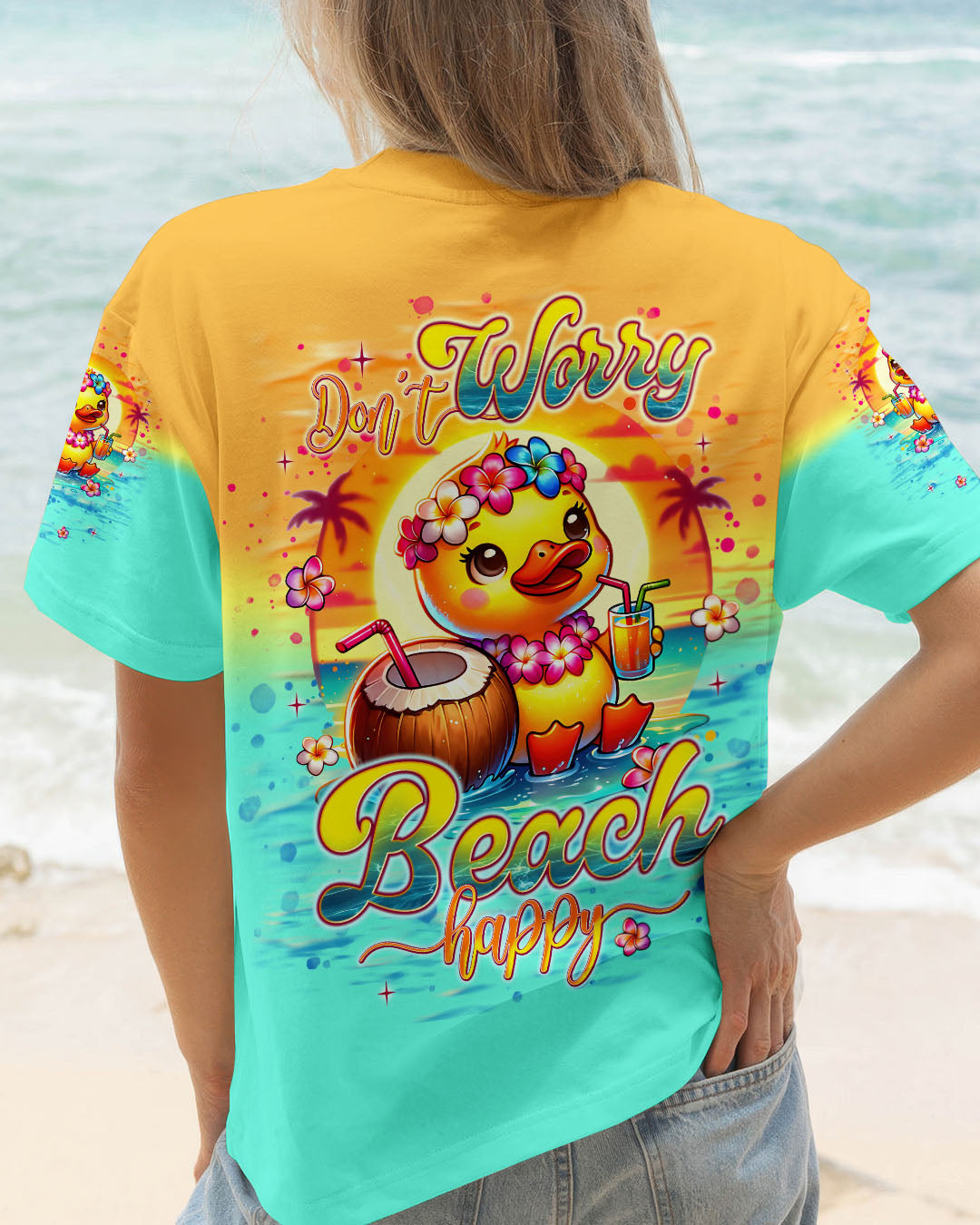 BLISSCORNERS DON'T WORRY BEACH HAPPY DUCK ALL OVER PRINT