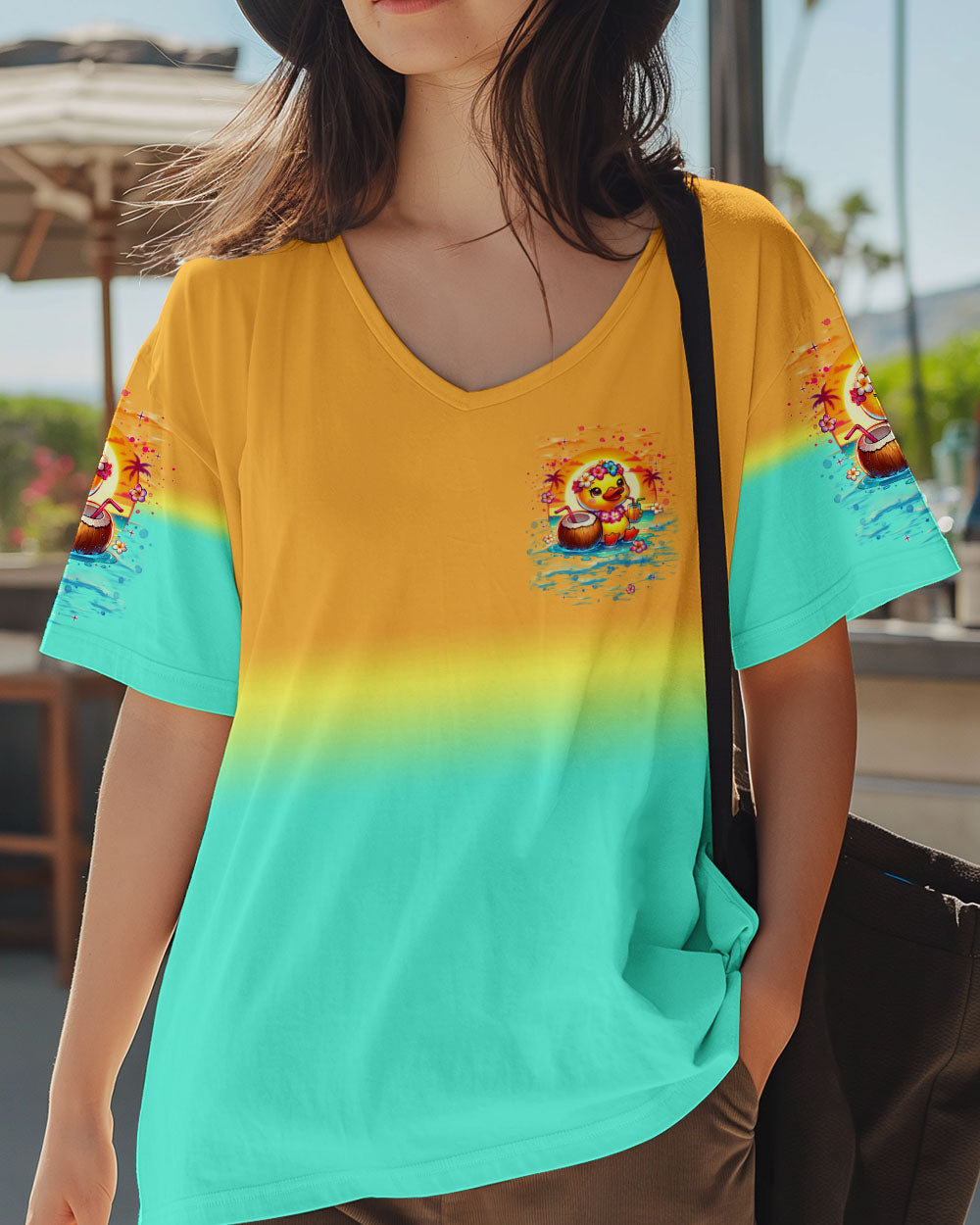BLISSCORNERS DON'T WORRY BEACH HAPPY DUCK ALL OVER PRINT