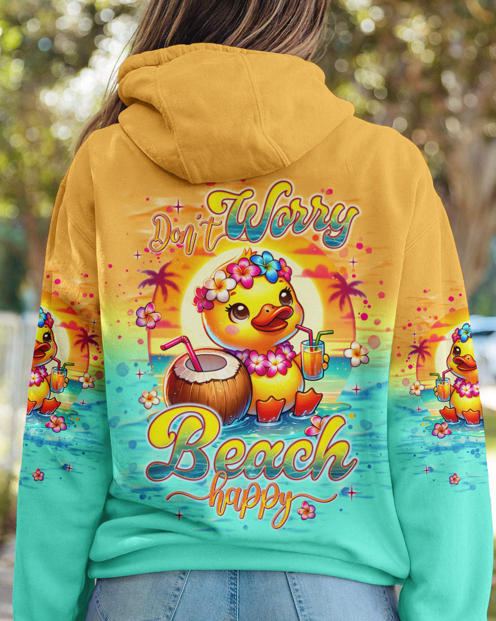 BLISSCORNERS DON'T WORRY BEACH HAPPY DUCK ALL OVER PRINT