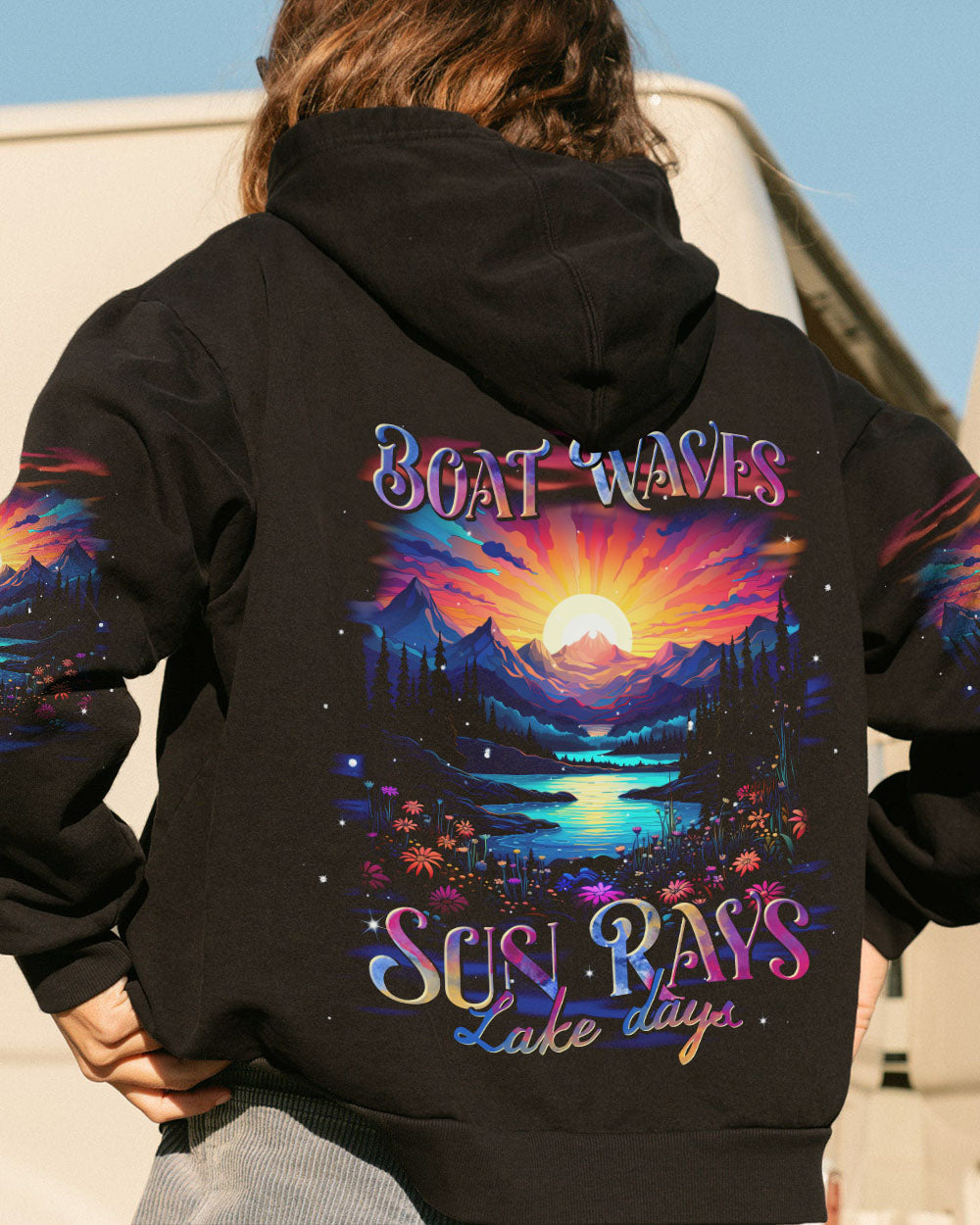 BLISSCORNERS BOAT WAVES SUN RAYS LAKE DAYS ALL OVER PRINT