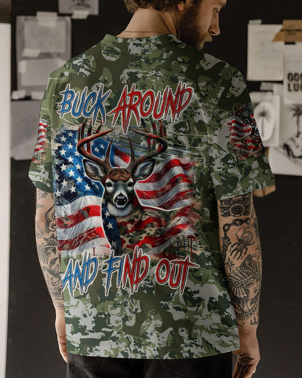 BLISSCORNERS BUCK AROUND AND FIND OUT DEER HUNTING ALL OVER PRINT