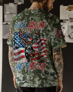 BLISSCORNERS BUCK AROUND AND FIND OUT DEER HUNTING ALL OVER PRINT